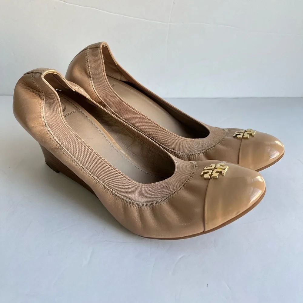 Tory Burch Tan Leather Wedge Heel Shoes Size 9 Medium